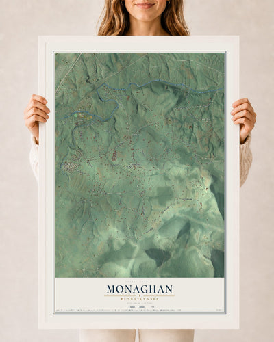 Map of Monaghan, Pennsylvania, 24 x 36 inch print in a white wood frame
