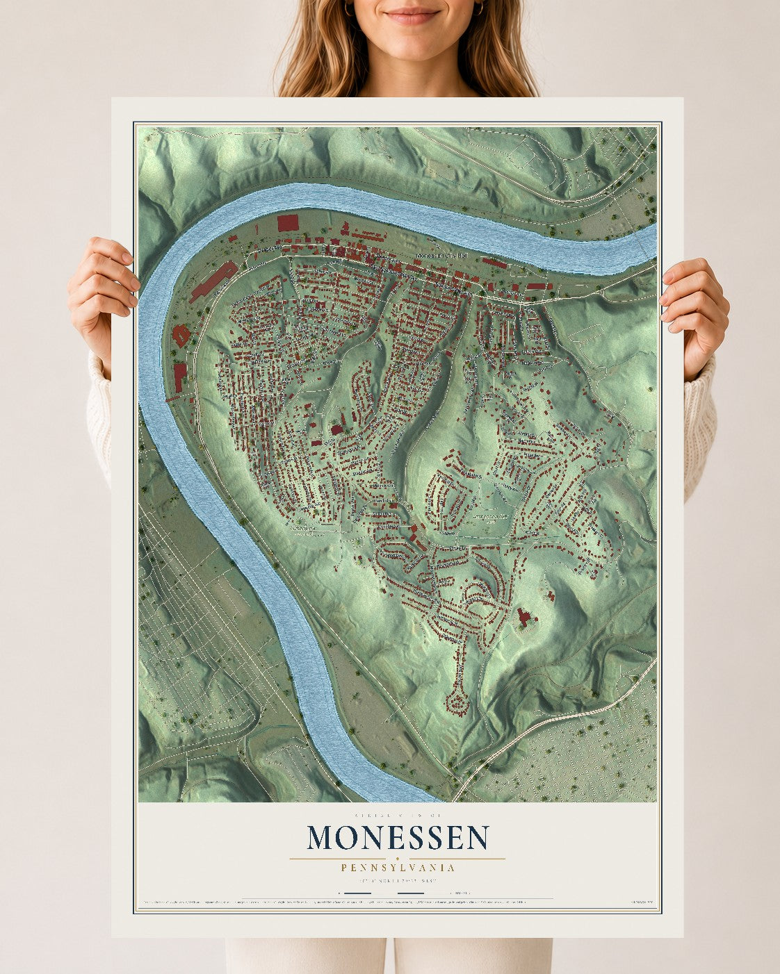 Map of Monessen, Pennsylvania, 24 x 36 inch unframed archival matte print