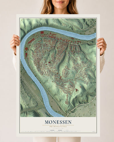 Map of Monessen, Pennsylvania, 24 x 36 inch unframed archival matte print
