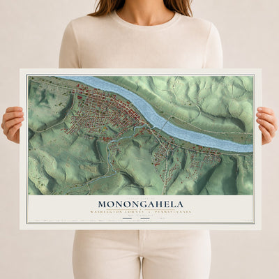 Map of Monongahela, Washington County, Pennsylvania, 12 x 18 inch unframed archival matte print