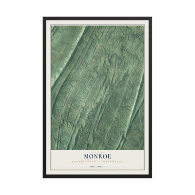 Map of Monroe, Bedford County, Pennsylvania, 12 x 18 inch print in a black wood frame