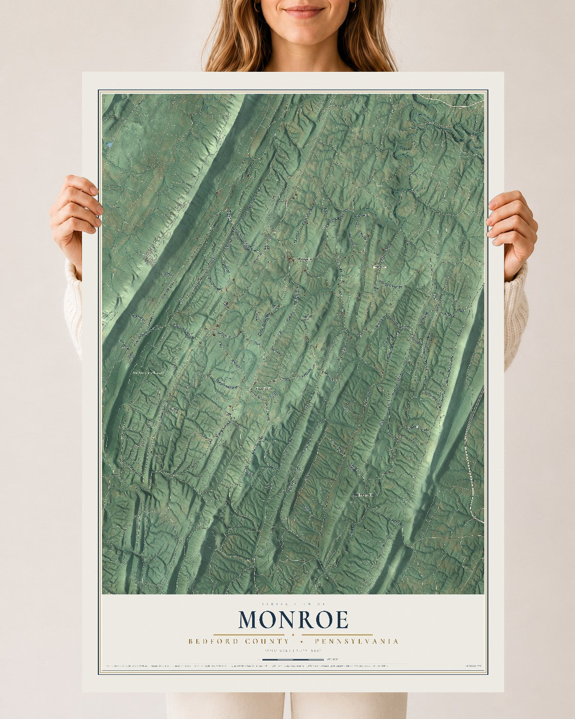 Map of Monroe, Bedford County, Pennsylvania, 24 x 36 inch unframed archival matte print