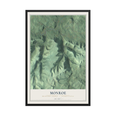 Map of Monroe, Bradford County, Pennsylvania, 12 x 18 inch print in a black wood frame