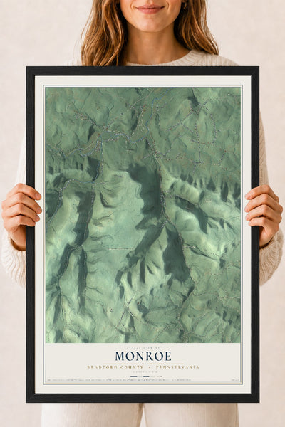 Map of Monroe, Bradford County, Pennsylvania, 18 x 24 inch print in a black wood frame