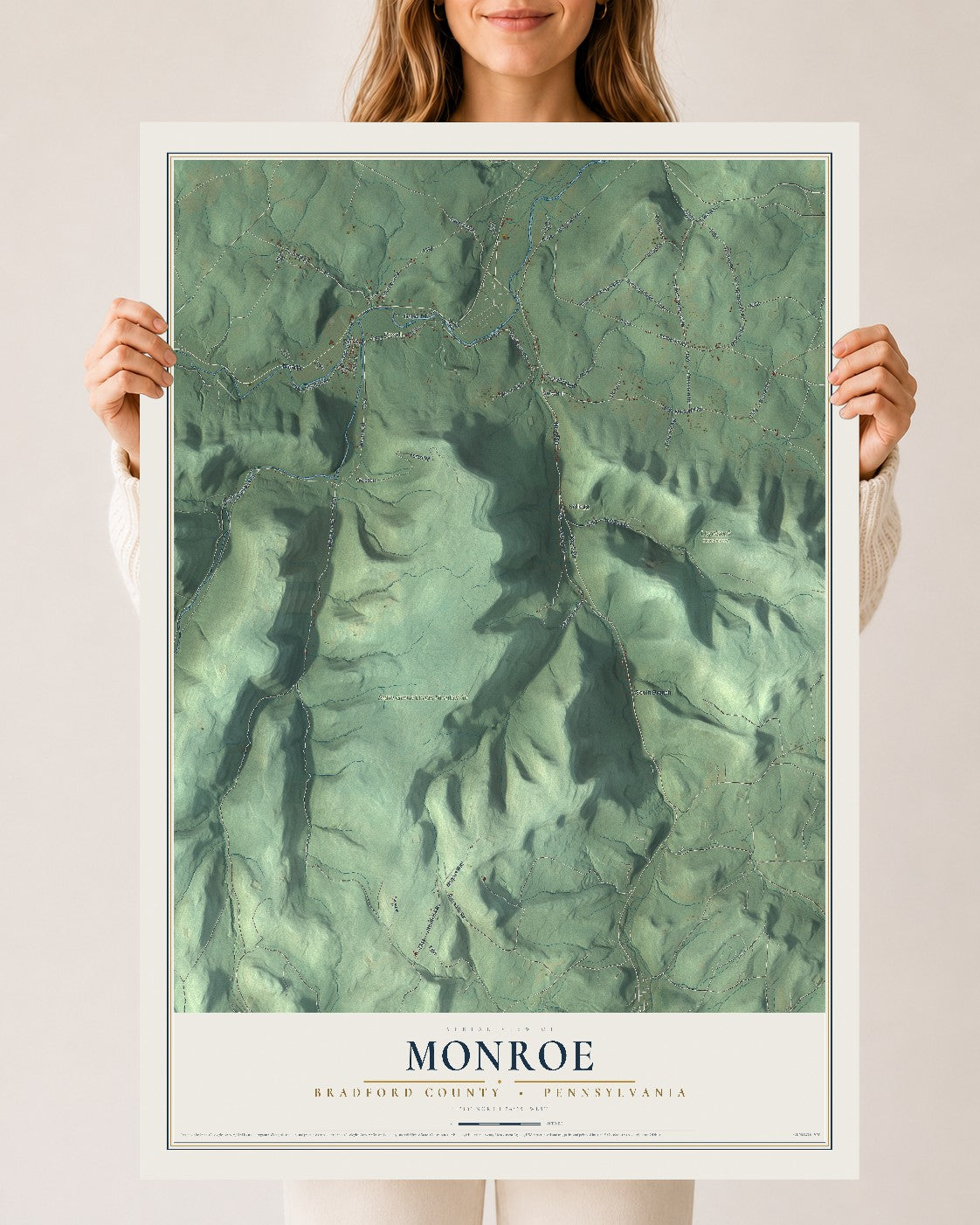 Map of Monroe, Bradford County, Pennsylvania, 24 x 36 inch unframed archival matte print