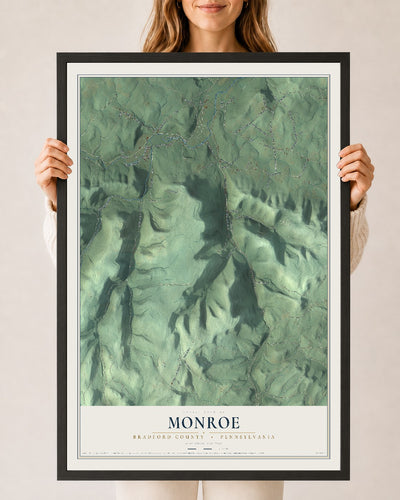 Map of Monroe, Bradford County, Pennsylvania, 24 x 36 inch print in a black wood frame
