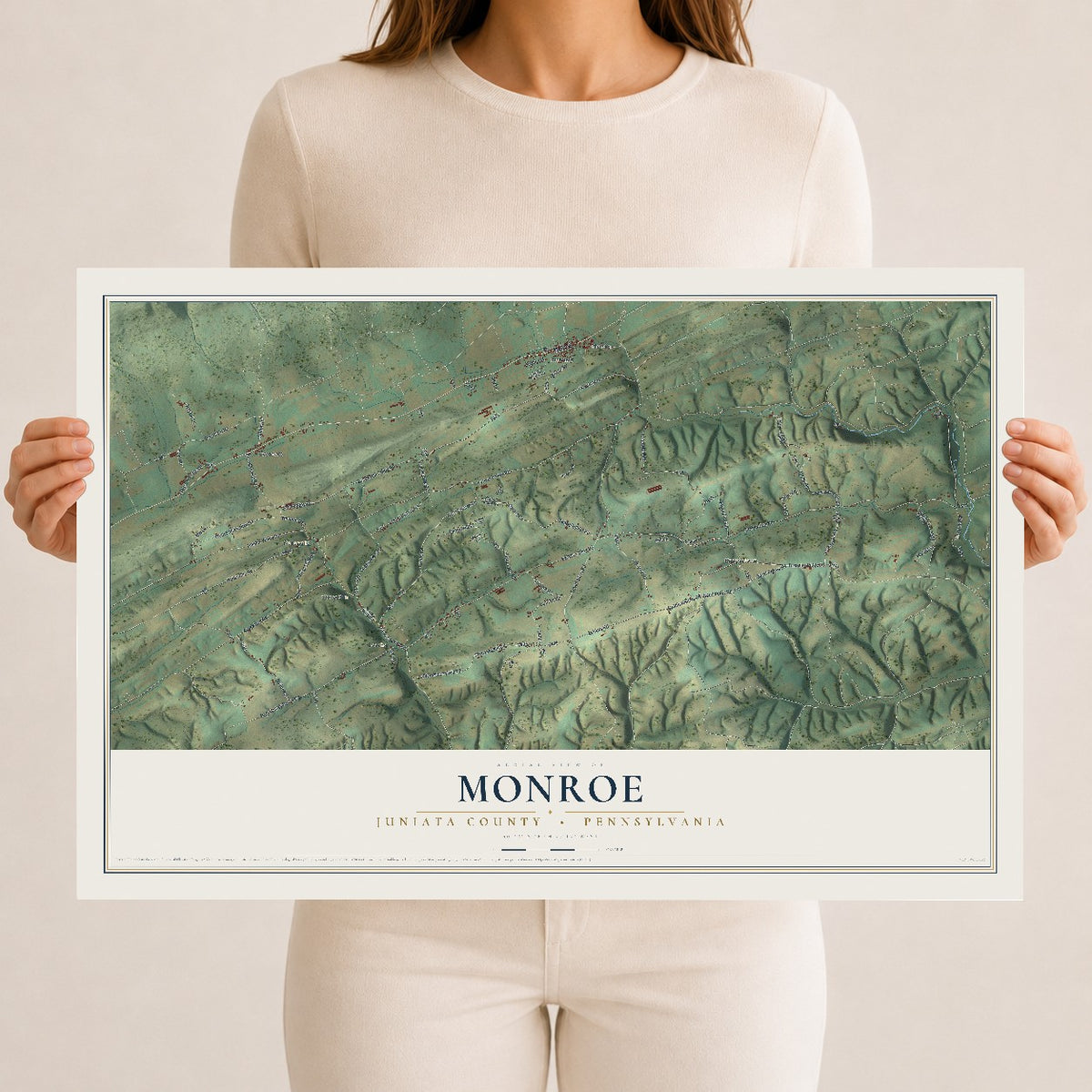 Map of Monroe, Juniata County, Pennsylvania, 12 x 18 inch unframed archival matte print