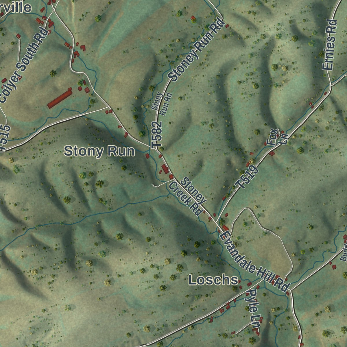 Second close-up of the map of Monroe, Juniata County, Pennsylvania print showing more streets and buildings