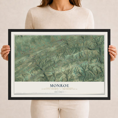 Map of Monroe, Juniata County, Pennsylvania, 12 x 18 inch print in a black wood frame