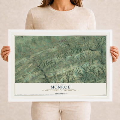 Map of Monroe, Juniata County, Pennsylvania, 12 x 18 inch print in a white wood frame