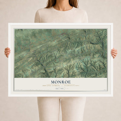 Map of Monroe, Juniata County, Pennsylvania, 24 x 36 inch print in a white wood frame