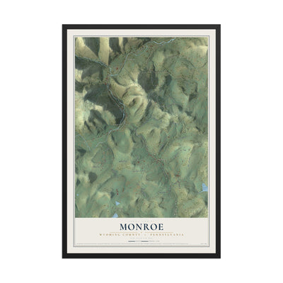 Map of Monroe, Wyoming County, Pennsylvania, 12 x 18 inch print in a black wood frame