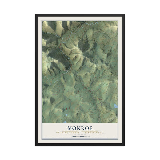 Map of Monroe, Wyoming County, Pennsylvania, 12 x 18 inch print in a black wood frame
