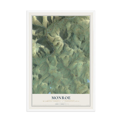 Map of Monroe, Wyoming County, Pennsylvania, 12 x 18 inch print in a white wood frame