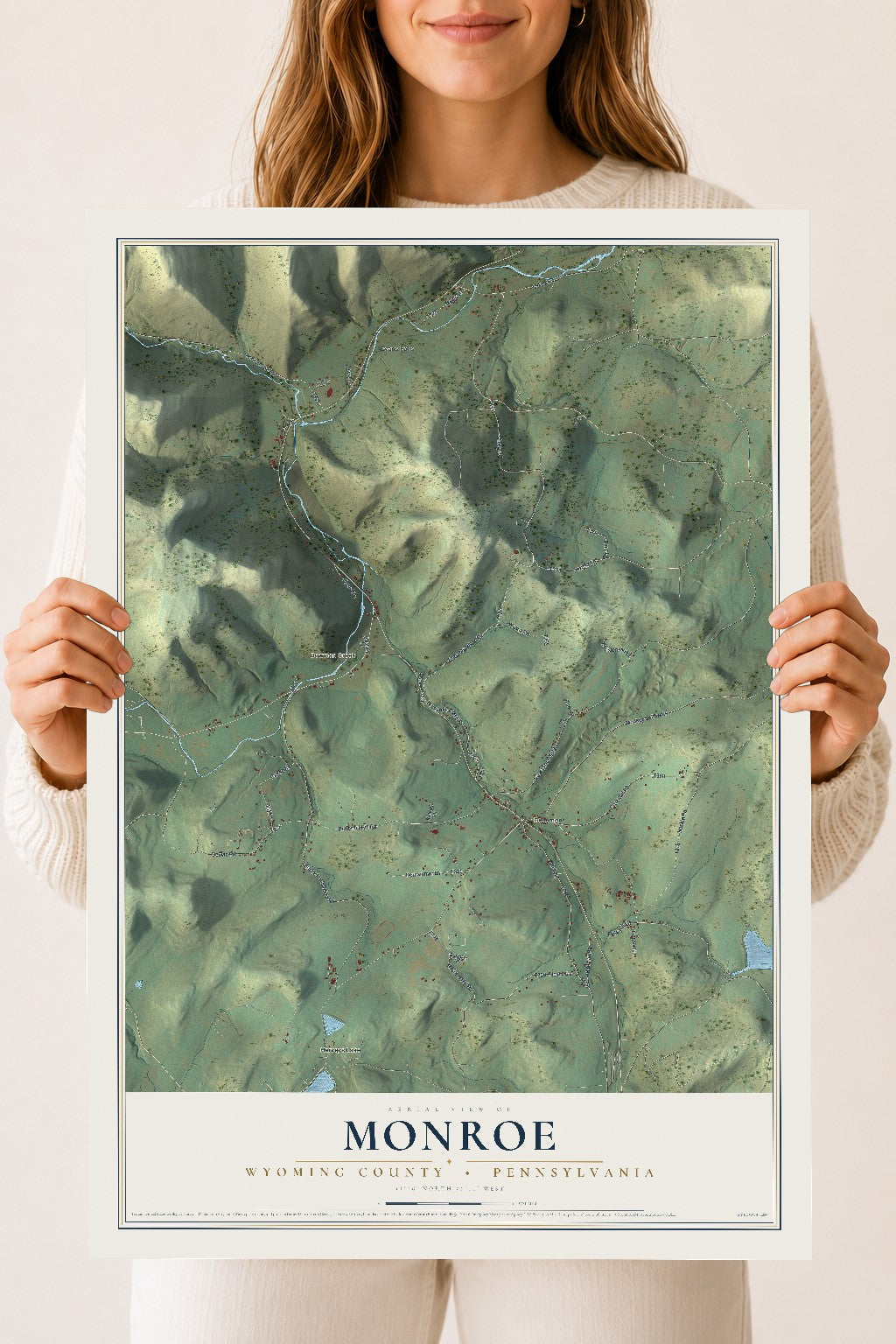Map of Monroe, Wyoming County, Pennsylvania, 18 x 24 inch unframed archival matte print