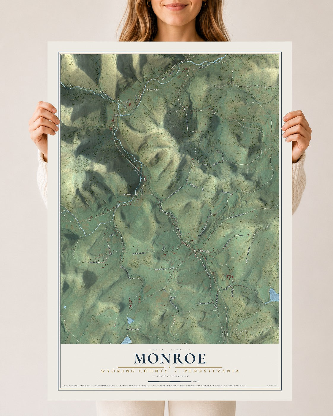 Map of Monroe, Wyoming County, Pennsylvania, 24 x 36 inch unframed archival matte print