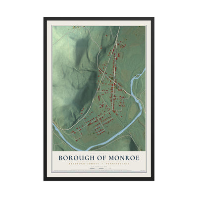 Map of the Borough of Monroe, Bradford County, Pennsylvania, 12 x 18 inch print in a black wood frame