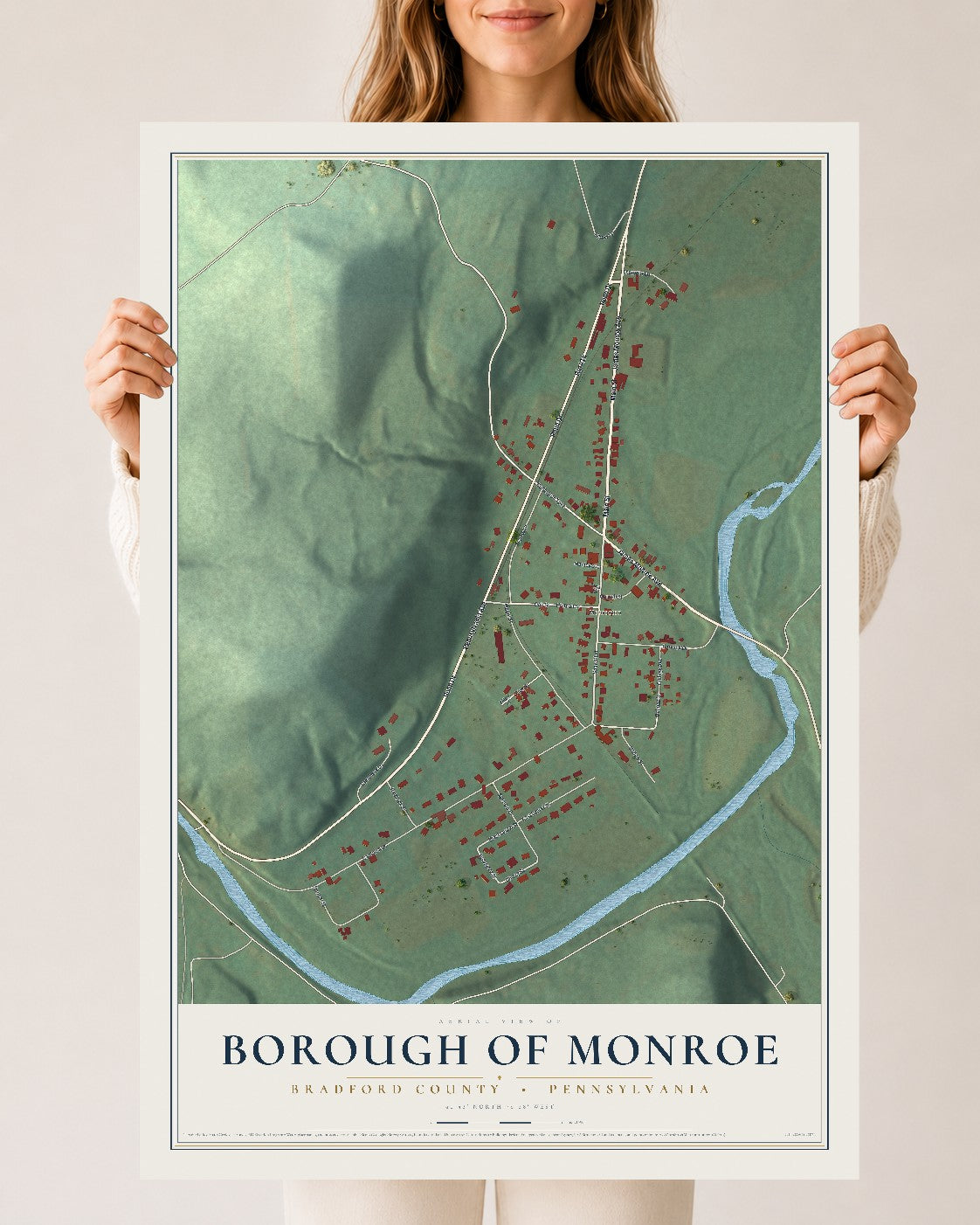 Map of the Borough of Monroe, Bradford County, Pennsylvania, 24 x 36 inch unframed archival matte print