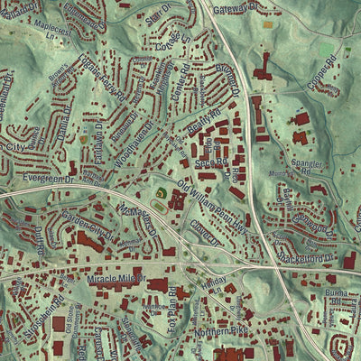 Close-up of the map of Monroeville, Pennsylvania print showing street and building detail