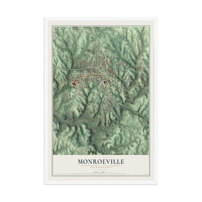 Map of Monroeville, Pennsylvania, 12 x 18 inch print in a white wood frame