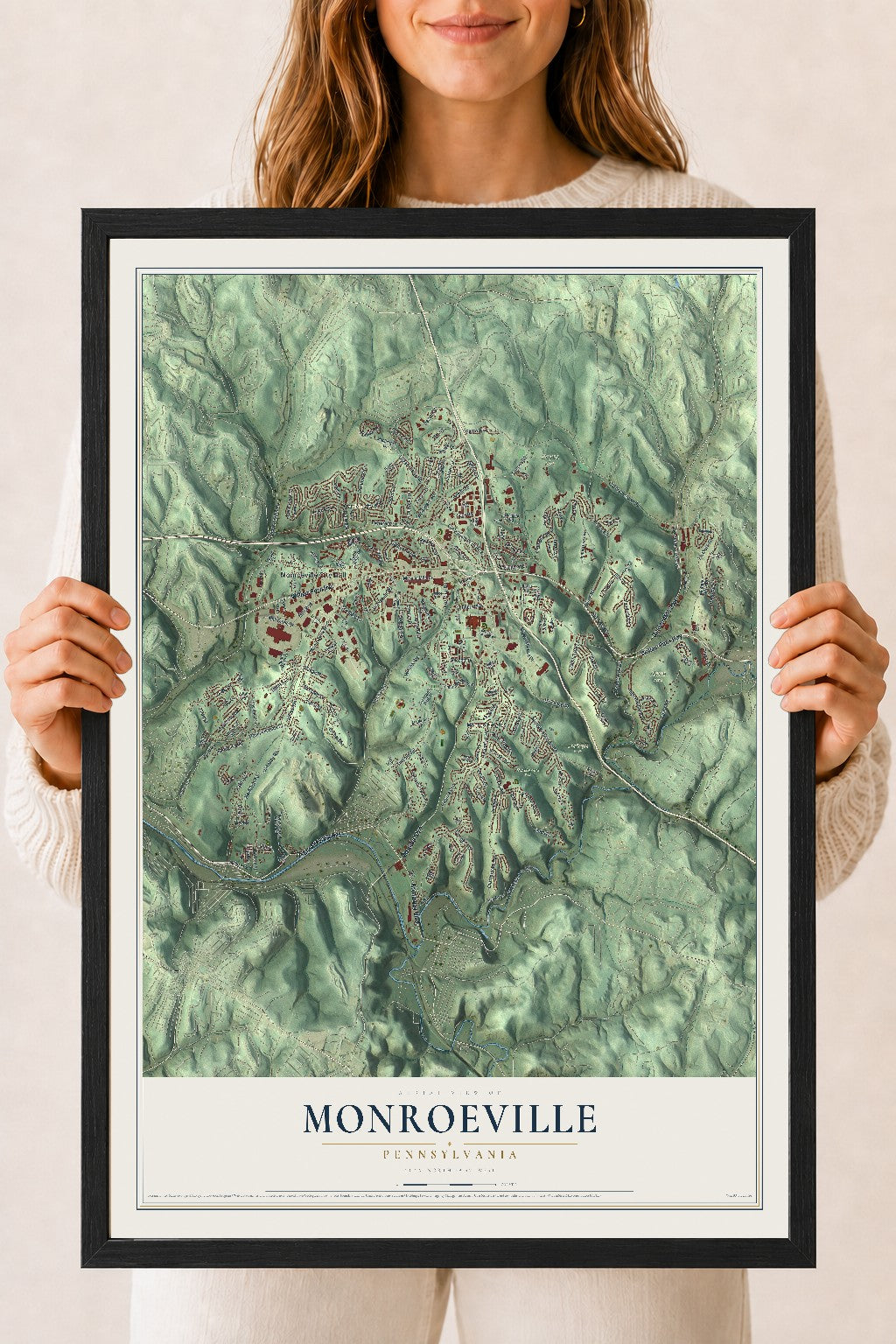 Map of Monroeville, Pennsylvania, 18 x 24 inch print in a black wood frame