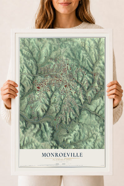 Map of Monroeville, Pennsylvania, 18 x 24 inch print in a white wood frame
