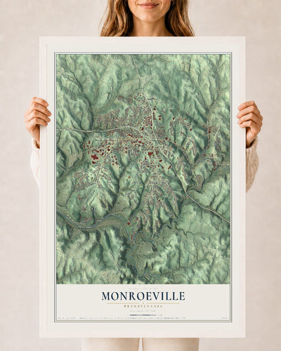 Map of Monroeville, Pennsylvania, 24 x 36 inch print in a white wood frame