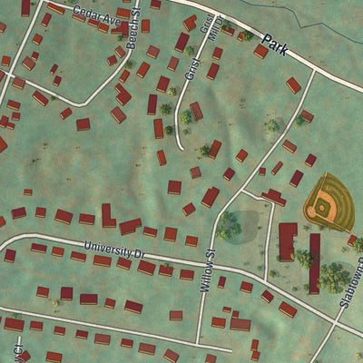Second close-up of the map of Mont Alto, Pennsylvania print showing more streets and buildings