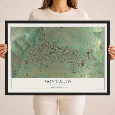 Map of Mont Alto, Pennsylvania, 18 x 24 inch print in a black wood frame