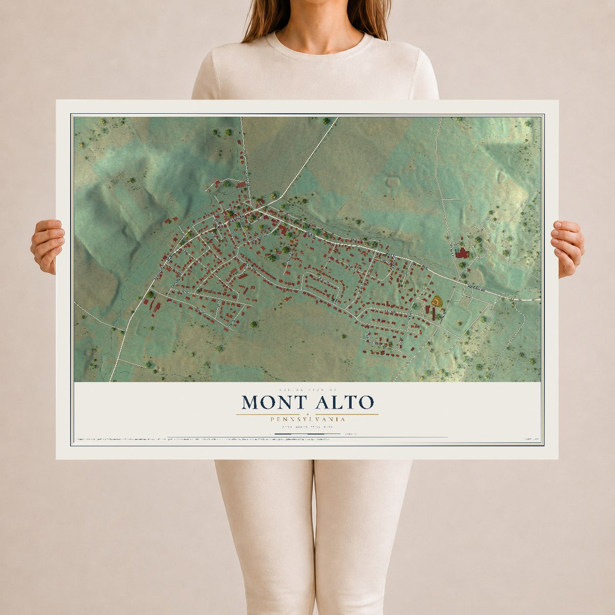 Map of Mont Alto, Pennsylvania, 24 x 36 inch unframed archival matte print