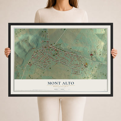 Map of Mont Alto, Pennsylvania, 24 x 36 inch print in a black wood frame