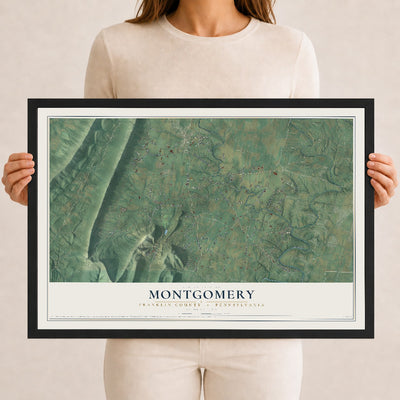 Map of Montgomery, Franklin County, Pennsylvania, 12 x 18 inch print in a black wood frame
