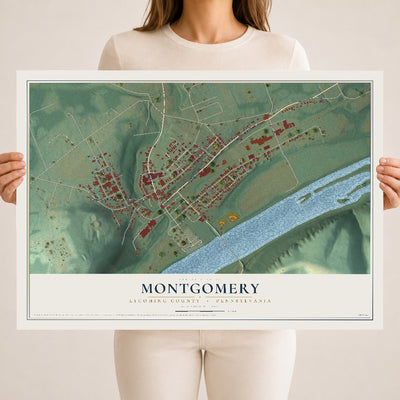 Map of Montgomery, Lycoming County, Pennsylvania, 18 x 24 inch unframed archival matte print