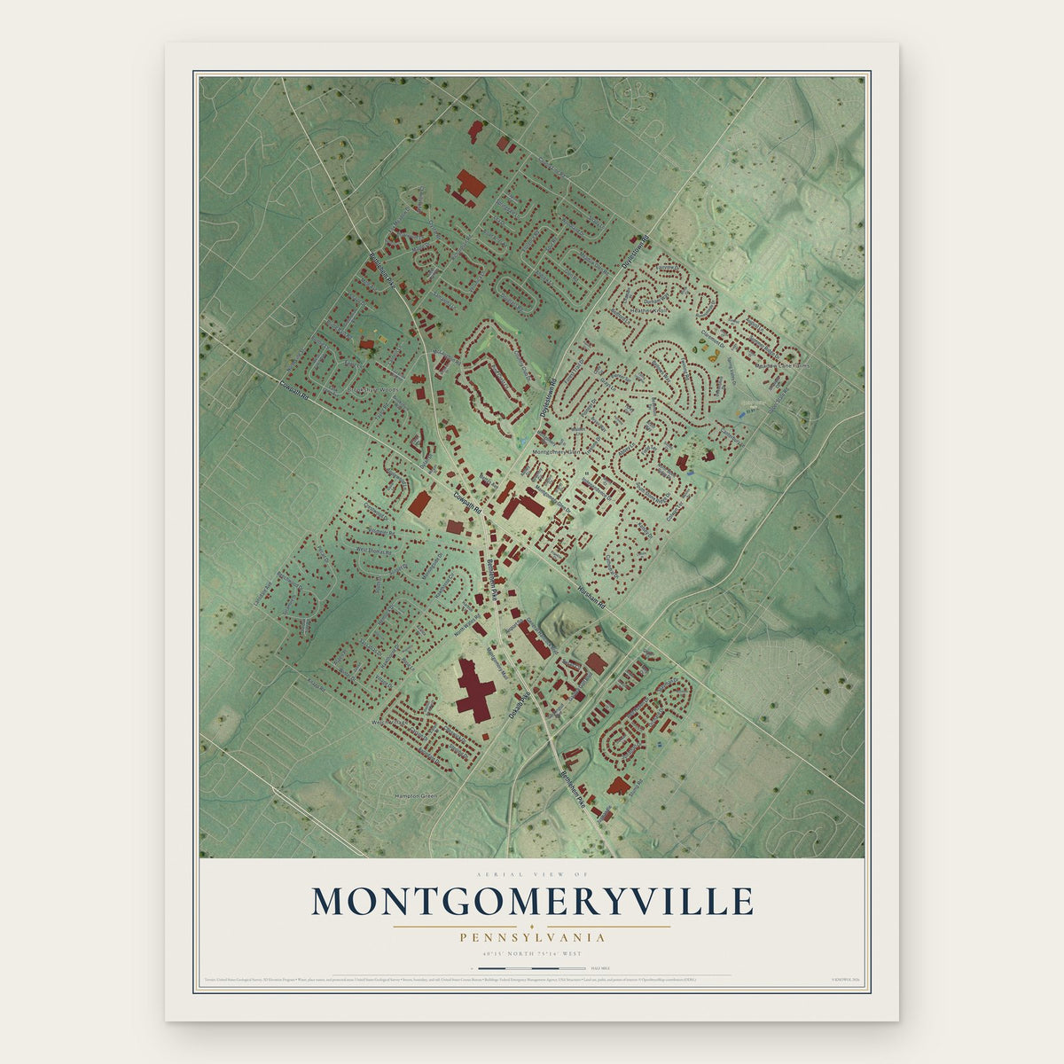 Montgomeryville, Pennsylvania map print, the full design
