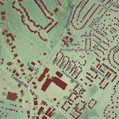 Close-up of the map of Montgomeryville, Pennsylvania print showing street and building detail
