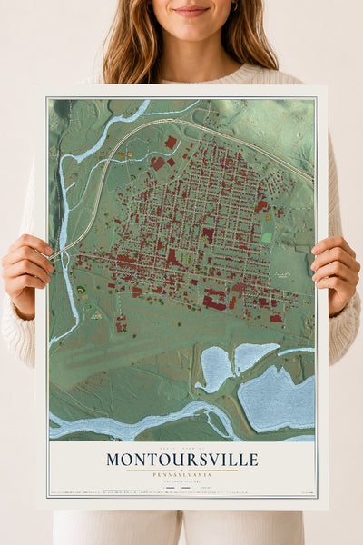 Map of Montoursville, Pennsylvania, 18 x 24 inch unframed archival matte print