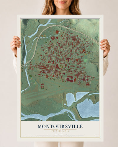 Map of Montoursville, Pennsylvania, 24 x 36 inch unframed archival matte print