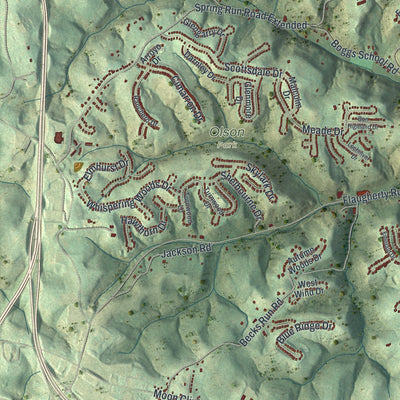 Second close-up of the map of Moon, Pennsylvania print showing more streets and buildings
