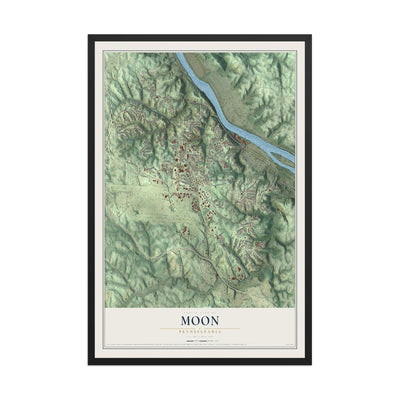 Map of Moon, Pennsylvania, 12 x 18 inch print in a black wood frame