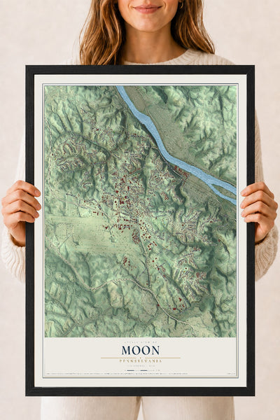 Map of Moon, Pennsylvania, 18 x 24 inch print in a black wood frame