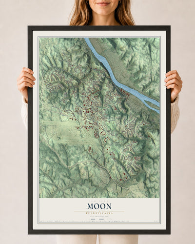 Map of Moon, Pennsylvania, 24 x 36 inch print in a black wood frame