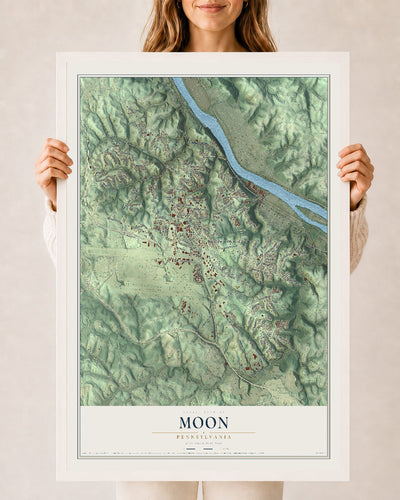 Map of Moon, Pennsylvania, 24 x 36 inch print in a white wood frame