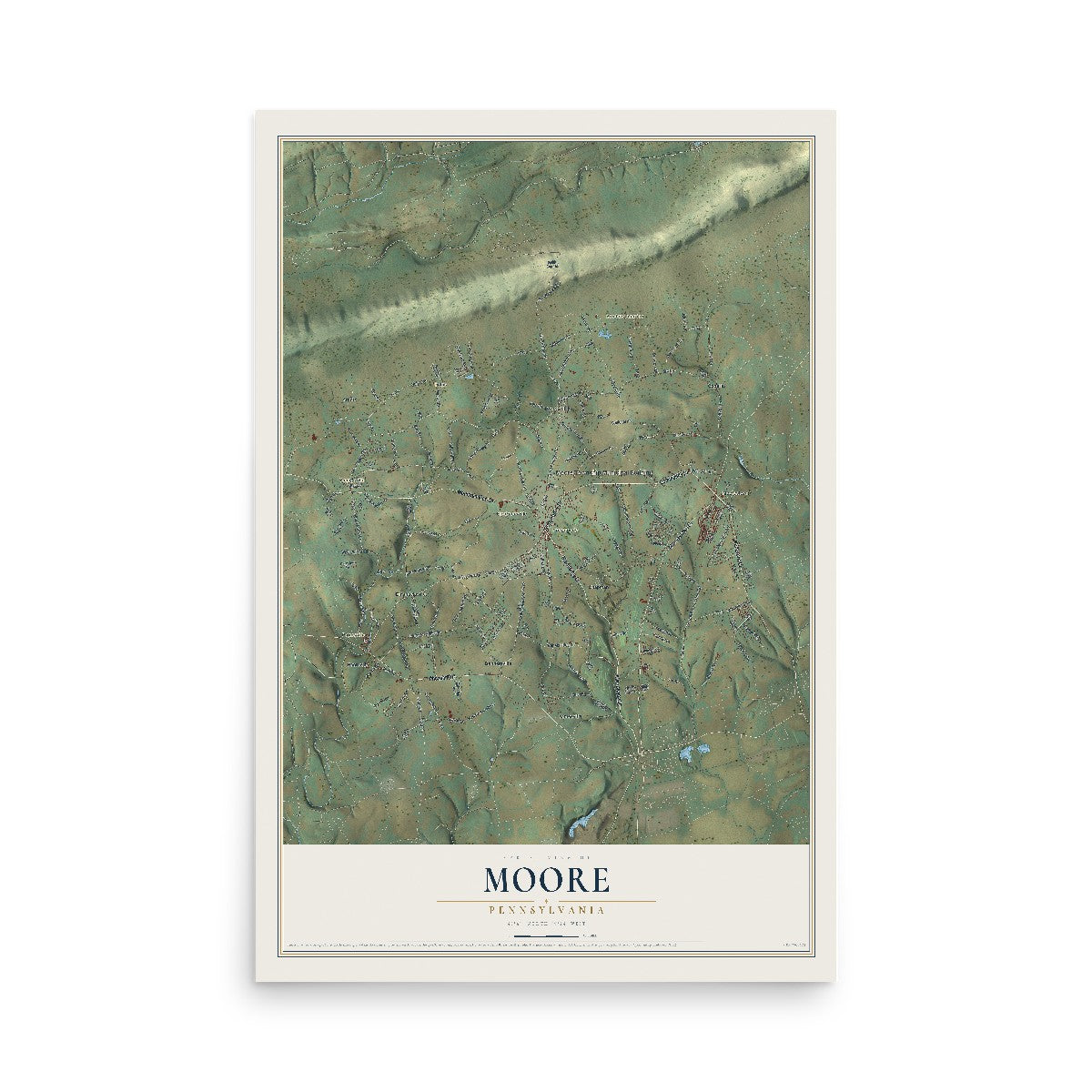 Map of Moore, Pennsylvania, 12 x 18 inch unframed archival matte print