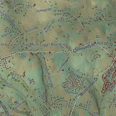 Close-up of the map of Moore, Pennsylvania print showing street and building detail