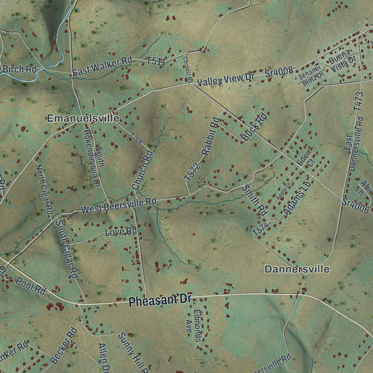 Second close-up of the map of Moore, Pennsylvania print showing more streets and buildings