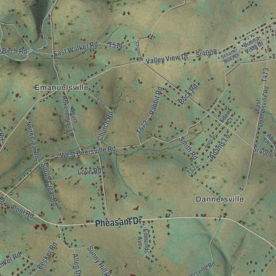Second close-up of the map of Moore, Pennsylvania print showing more streets and buildings