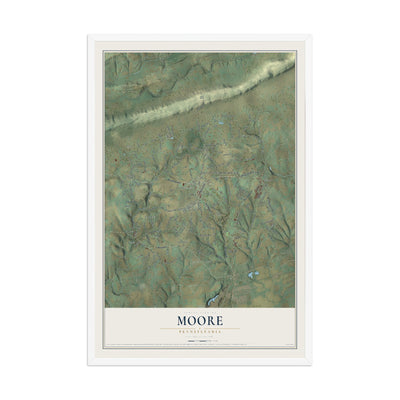 Map of Moore, Pennsylvania, 12 x 18 inch print in a white wood frame