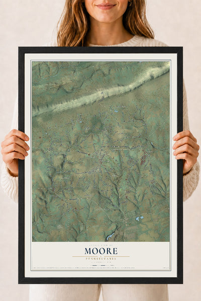 Map of Moore, Pennsylvania, 18 x 24 inch print in a black wood frame