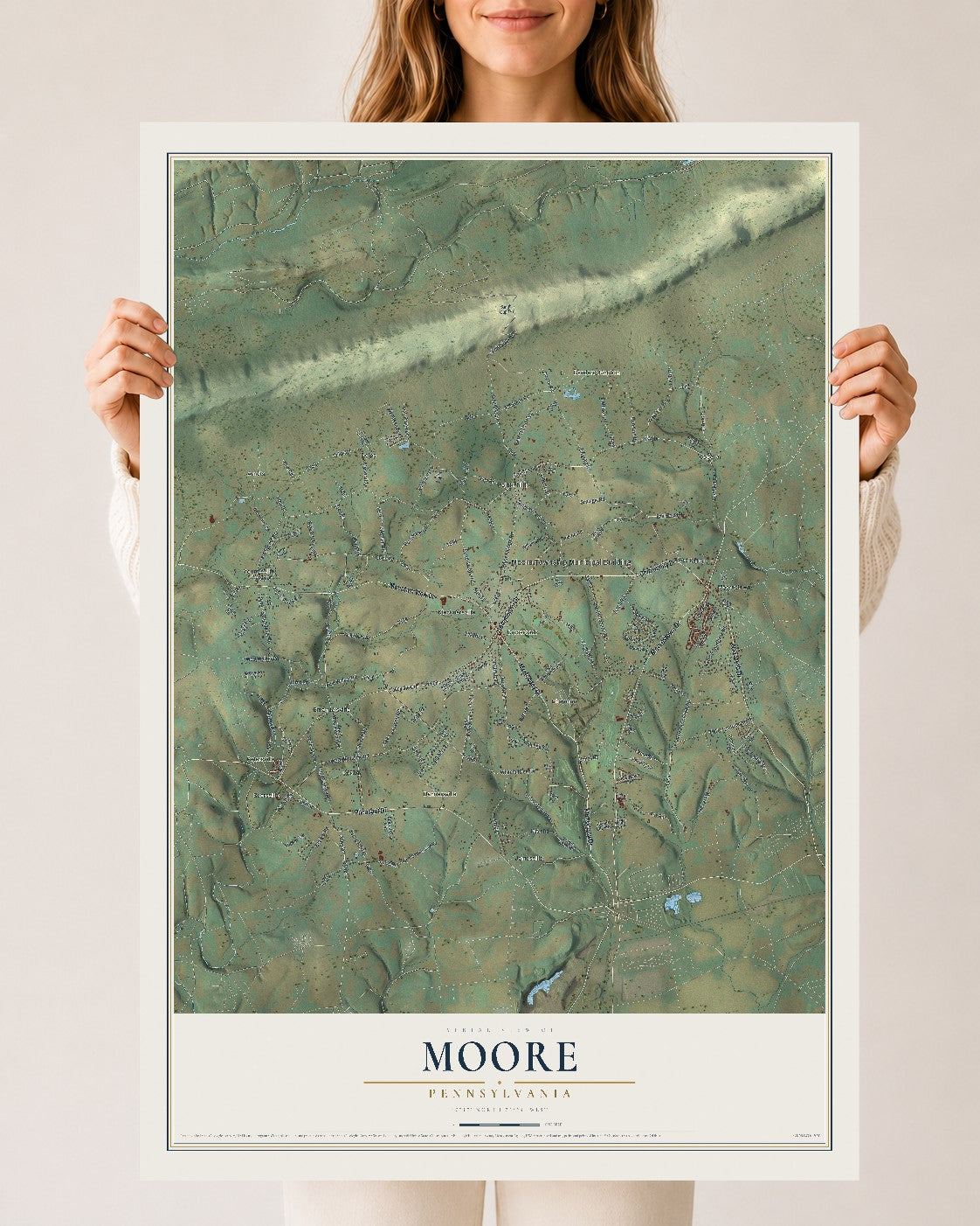 Map of Moore, Pennsylvania, 24 x 36 inch unframed archival matte print