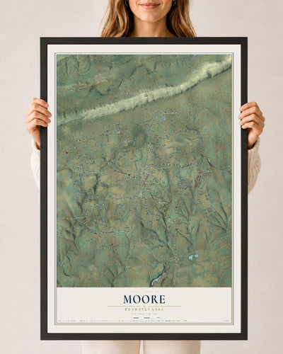 Map of Moore, Pennsylvania, 24 x 36 inch print in a black wood frame